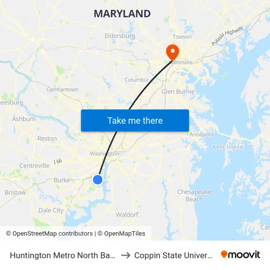 Huntington Metro North Bay A to Coppin State University map