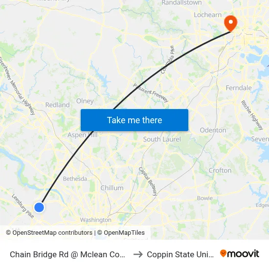 Chain Bridge Rd @ Mclean Commons Ct to Coppin State University map