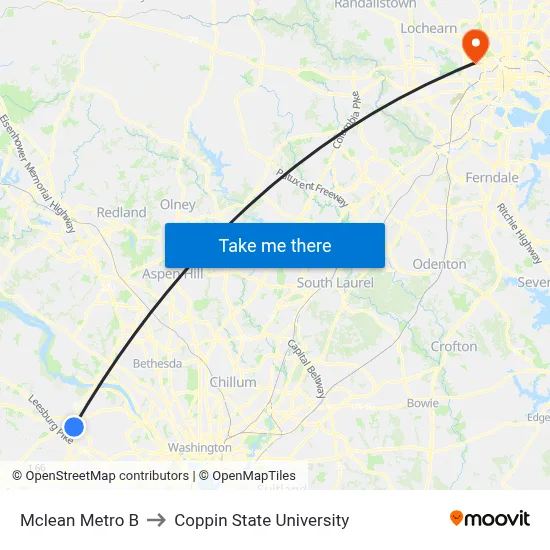 Mclean Metro B to Coppin State University map