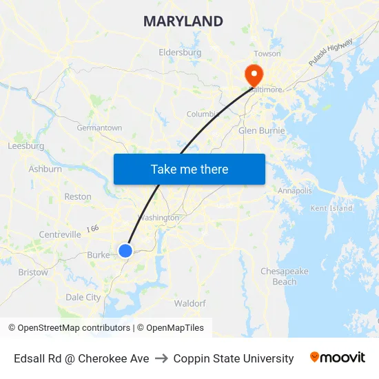 Edsall Rd @ Cherokee Ave to Coppin State University map