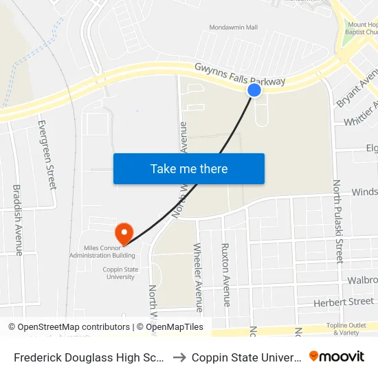 Frederick Douglass High School to Coppin State University map