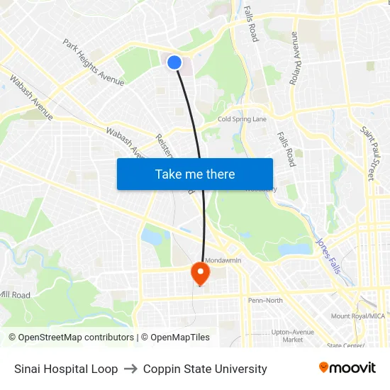 Sinai Hospital Loop to Coppin State University map
