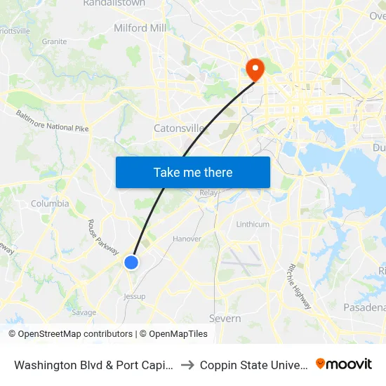 Washington Blvd & Port Capital Dr to Coppin State University map