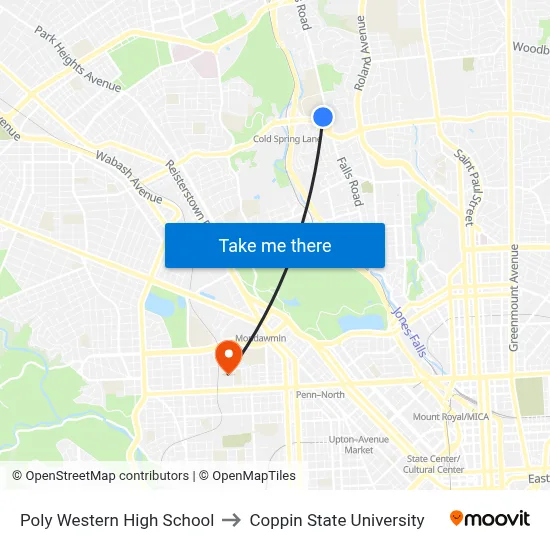 Poly Western High School to Coppin State University map