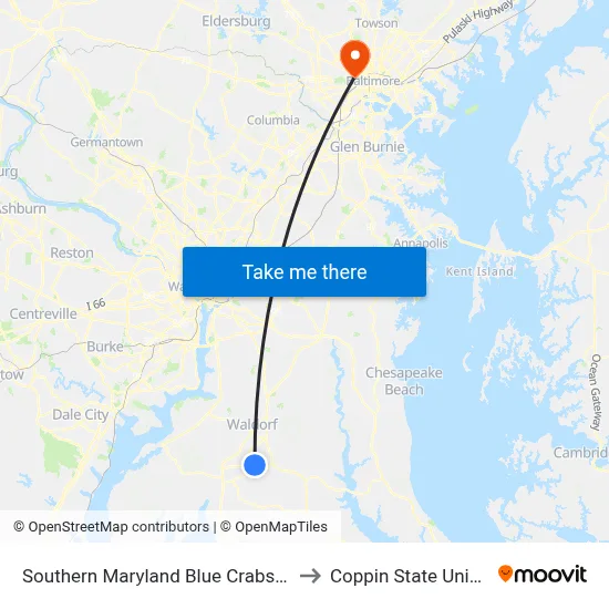 Southern Maryland Blue Crabs Stadium to Coppin State University map