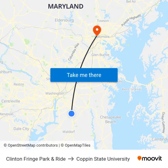 Clinton Fringe Park & Ride to Coppin State University map