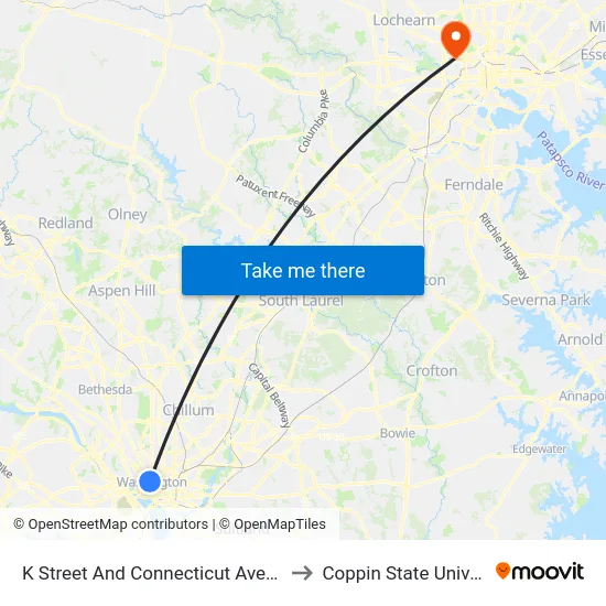 K Street And Connecticut Avenue Nw to Coppin State University map