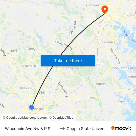 Wisconsin Ave Nw & P St Nw to Coppin State University map