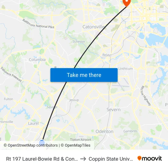Rt 197 Laurel-Bowie Rd & Contee Rd to Coppin State University map
