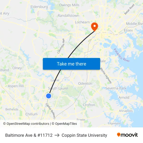 Baltimore Ave & #11712 to Coppin State University map