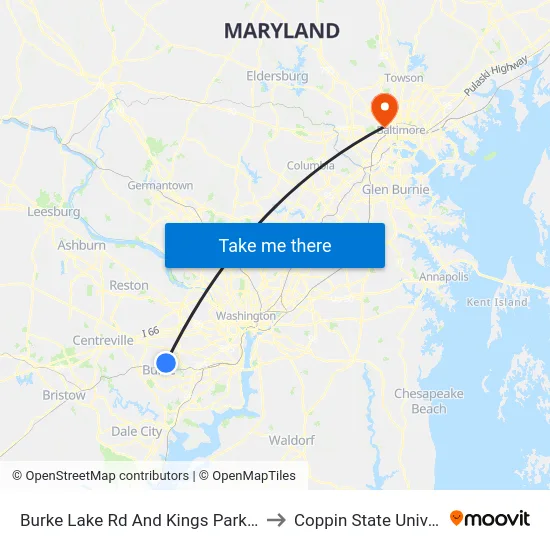 Burke Lake Rd And Kings Park Library to Coppin State University map