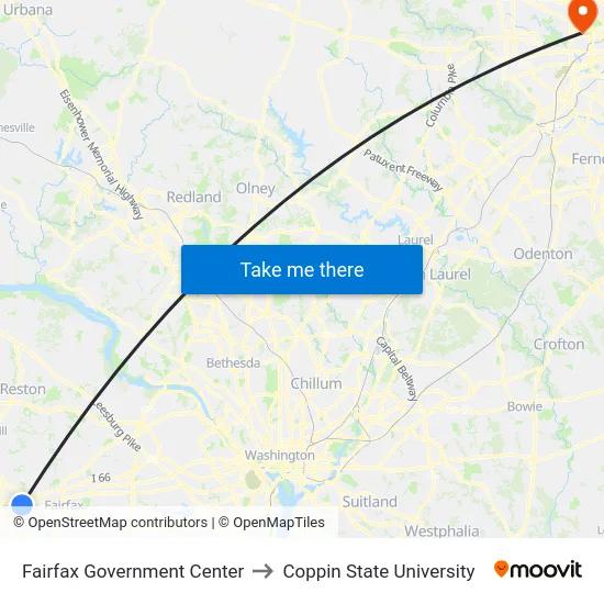 Fairfax Government Center to Coppin State University map