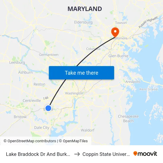 Lake Braddock Dr And Burke Rd to Coppin State University map