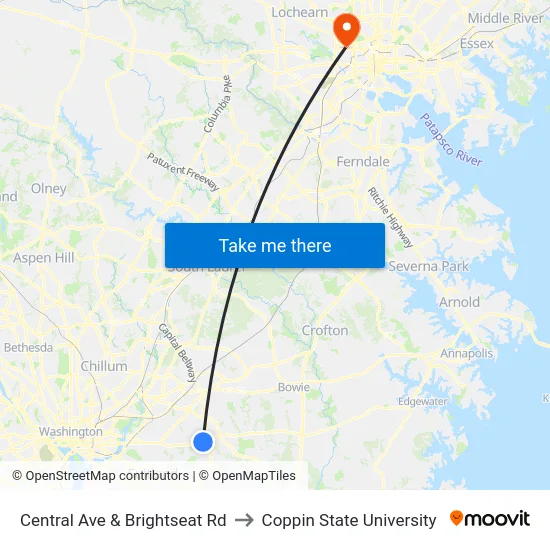 Central Ave & Brightseat Rd to Coppin State University map