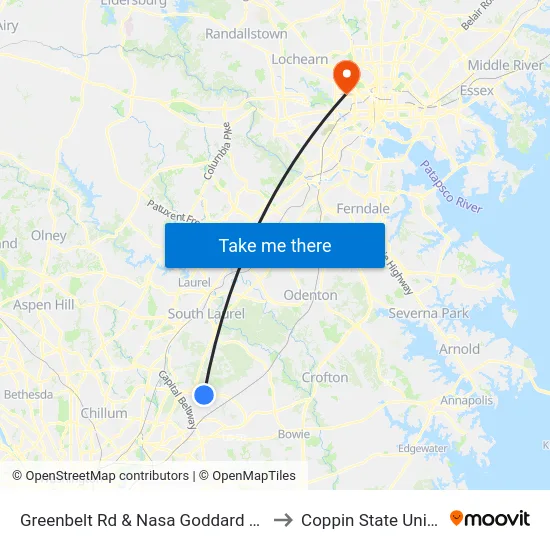 Greenbelt Rd & Nasa Goddard Main Gate to Coppin State University map
