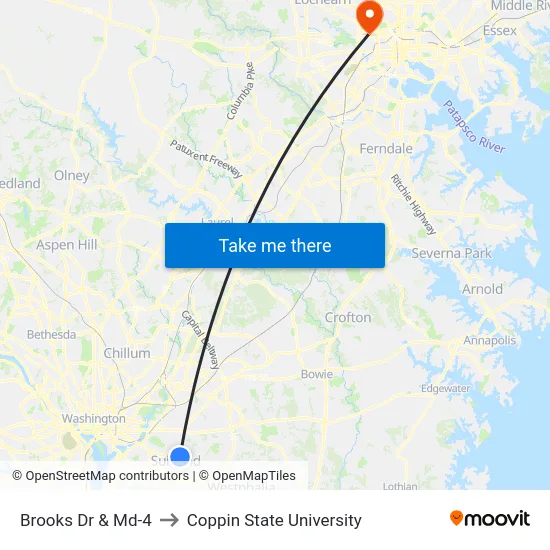 Brooks Dr & Md-4 to Coppin State University map