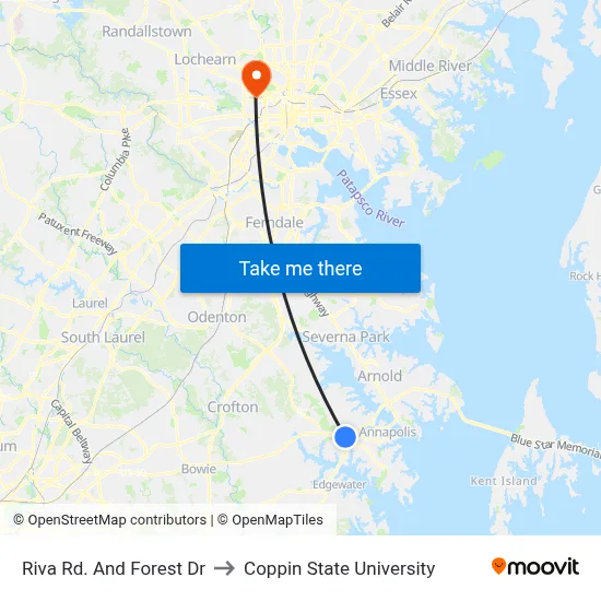 Riva Rd. And Forest Dr to Coppin State University map