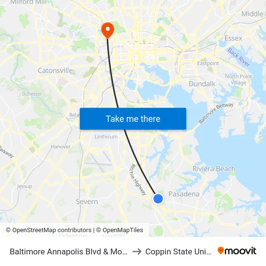 Baltimore Annapolis Blvd & Mountain Rd to Coppin State University map