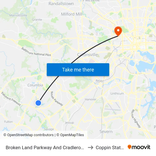 Broken Land Parkway And Cradlerock Way South (Northbound) to Coppin State University map