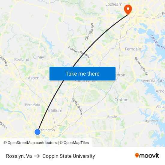 Rosslyn, Va to Coppin State University map
