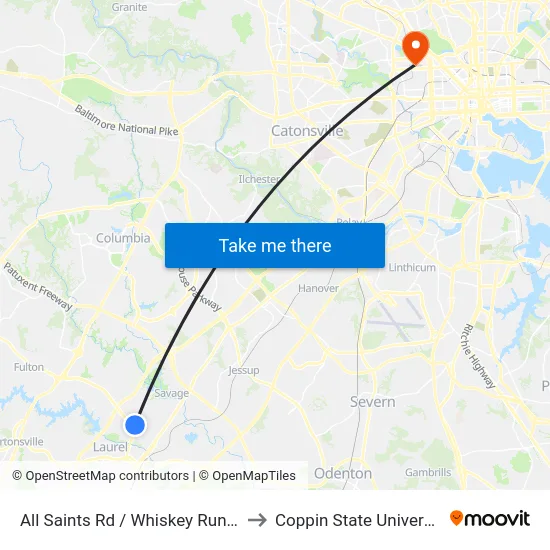 All Saints Rd / Whiskey Run Rd to Coppin State University map