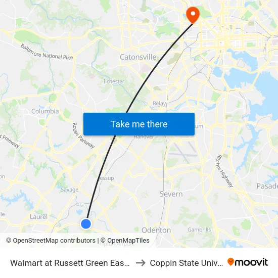 Walmart at Russett Green East - Laurel to Coppin State University map