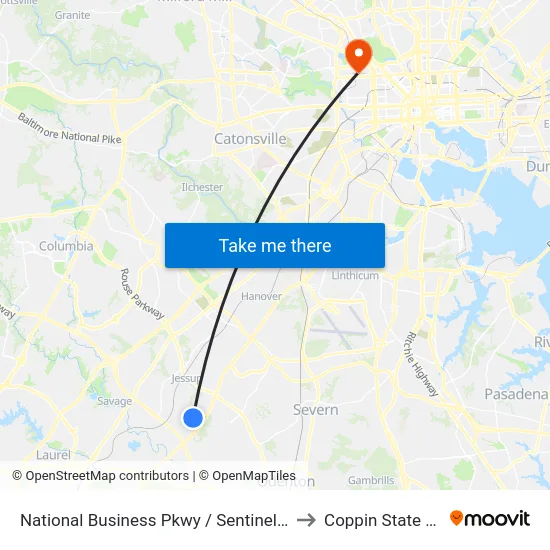 National Business Pkwy / Sentinel Way (Northbound) to Coppin State University map