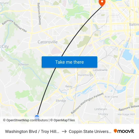 Washington Blvd / Troy Hill Dr to Coppin State University map