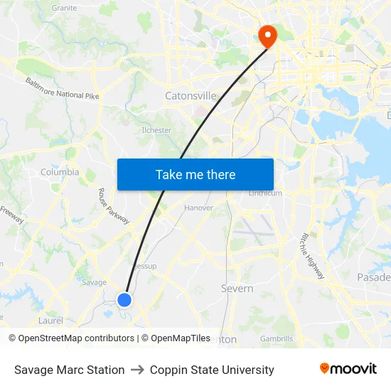 Savage Marc Station to Coppin State University map