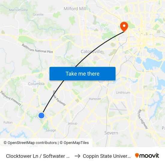 Clocktower Ln / Softwater Way to Coppin State University map