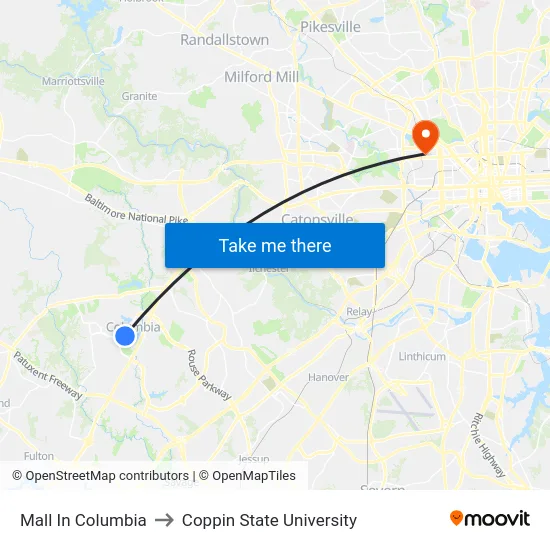 Mall In Columbia to Coppin State University map