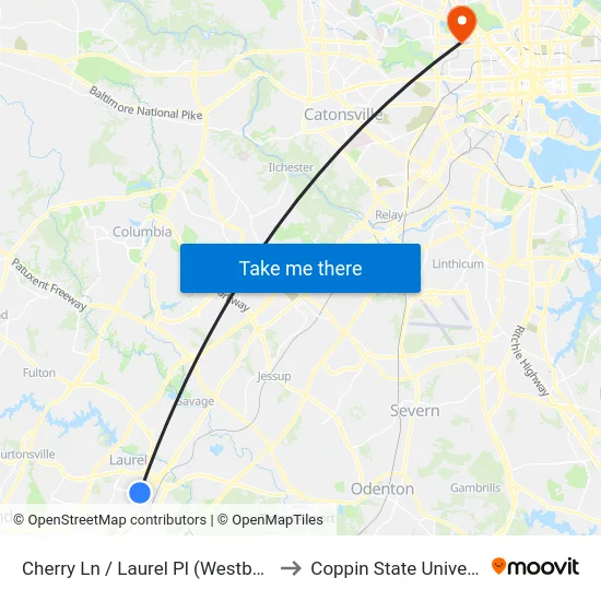 Cherry Ln / Laurel Pl (Westbound) to Coppin State University map