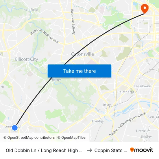 Old Dobbin Ln / Long Reach High School (Northbound) to Coppin State University map