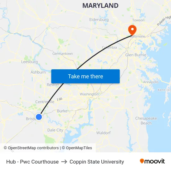 Hub - Pwc Courthouse to Coppin State University map