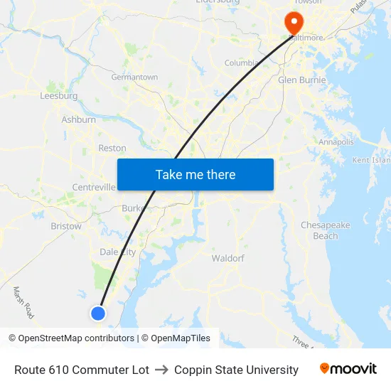 Route 610 Commuter Lot to Coppin State University map