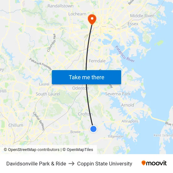 Davidsonville Park & Ride to Coppin State University map