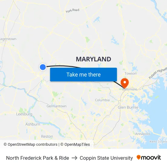 North Frederick Park & Ride to Coppin State University map