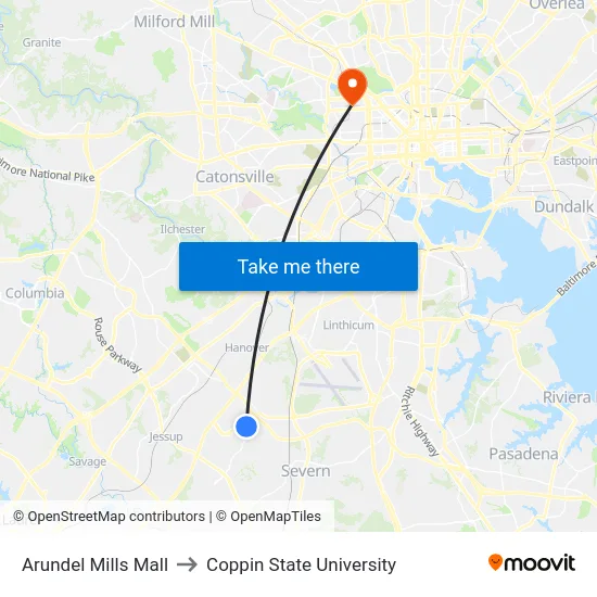 Arundel Mills Mall to Coppin State University map