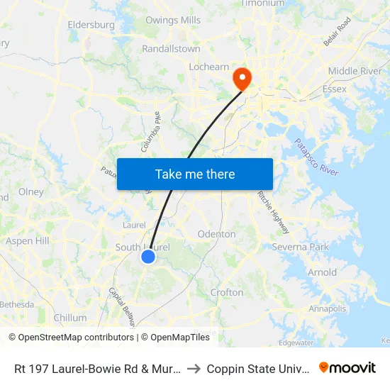 Rt 197 Laurel-Bowie Rd & Murkirk Rd to Coppin State University map