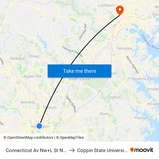 Connecticut Av Nw+L St NW to Coppin State University map