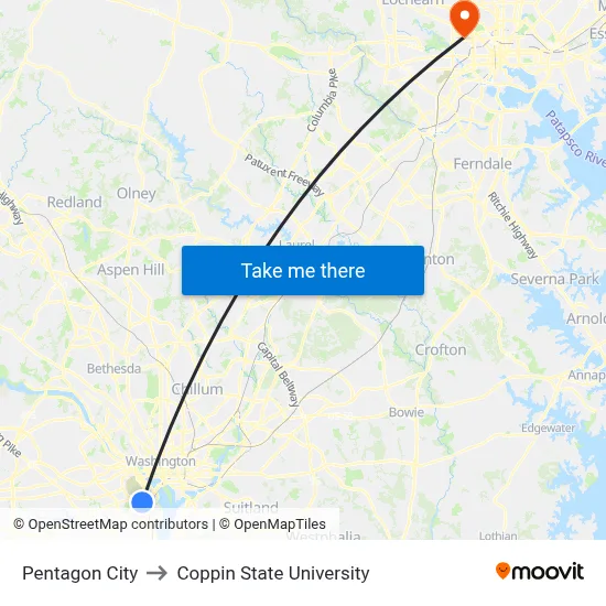 Pentagon City to Coppin State University map