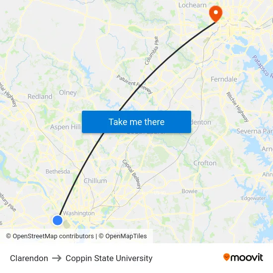 Clarendon to Coppin State University map