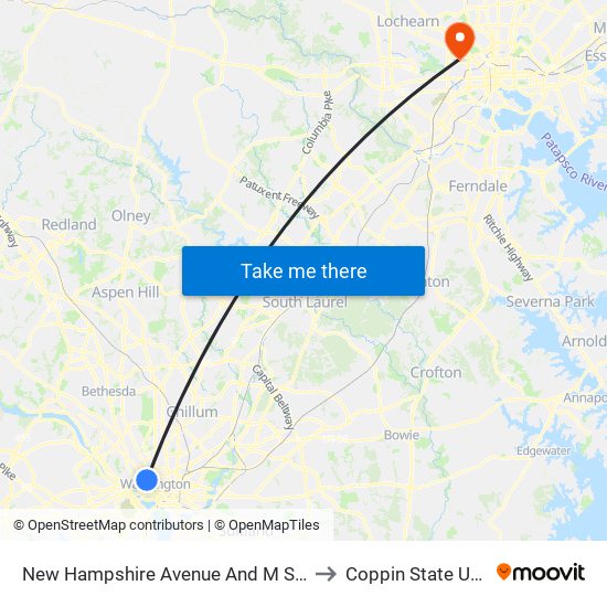 New Hampshire Avenue And M Street NW (Nb) to Coppin State University map