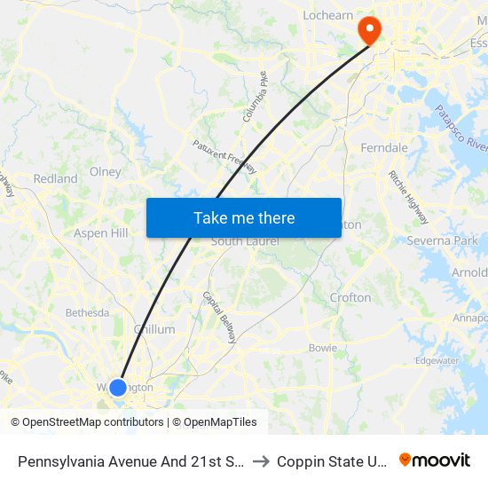 Pennsylvania Avenue And 21st Street NW (Eb) to Coppin State University map