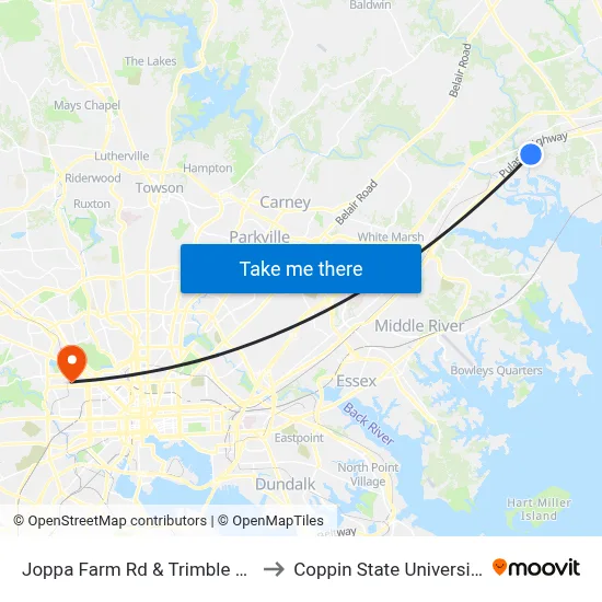 Joppa Farm Rd & Trimble Rd to Coppin State University map