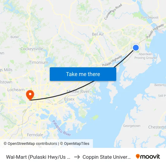 Wal-Mart (Pulaski Hwy/Us 40) to Coppin State University map