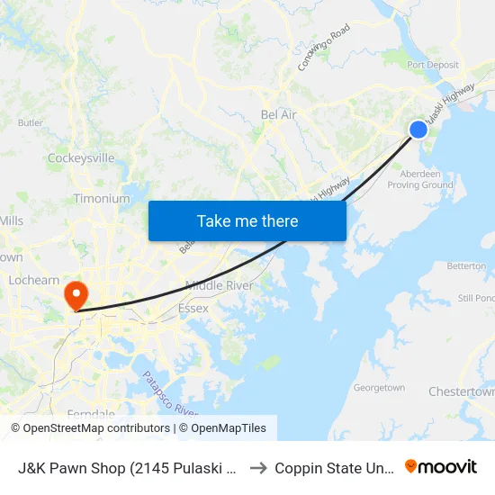 J&K Pawn Shop (2145 Pulaski Hwy/Us 40) to Coppin State University map