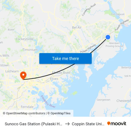 Sunoco Gas Station (Pulaski Hwy/Us 40) to Coppin State University map