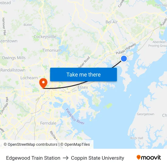 Edgewood Train Station to Coppin State University map