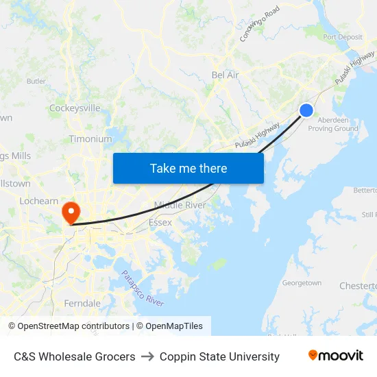 C&S Wholesale Grocers to Coppin State University map